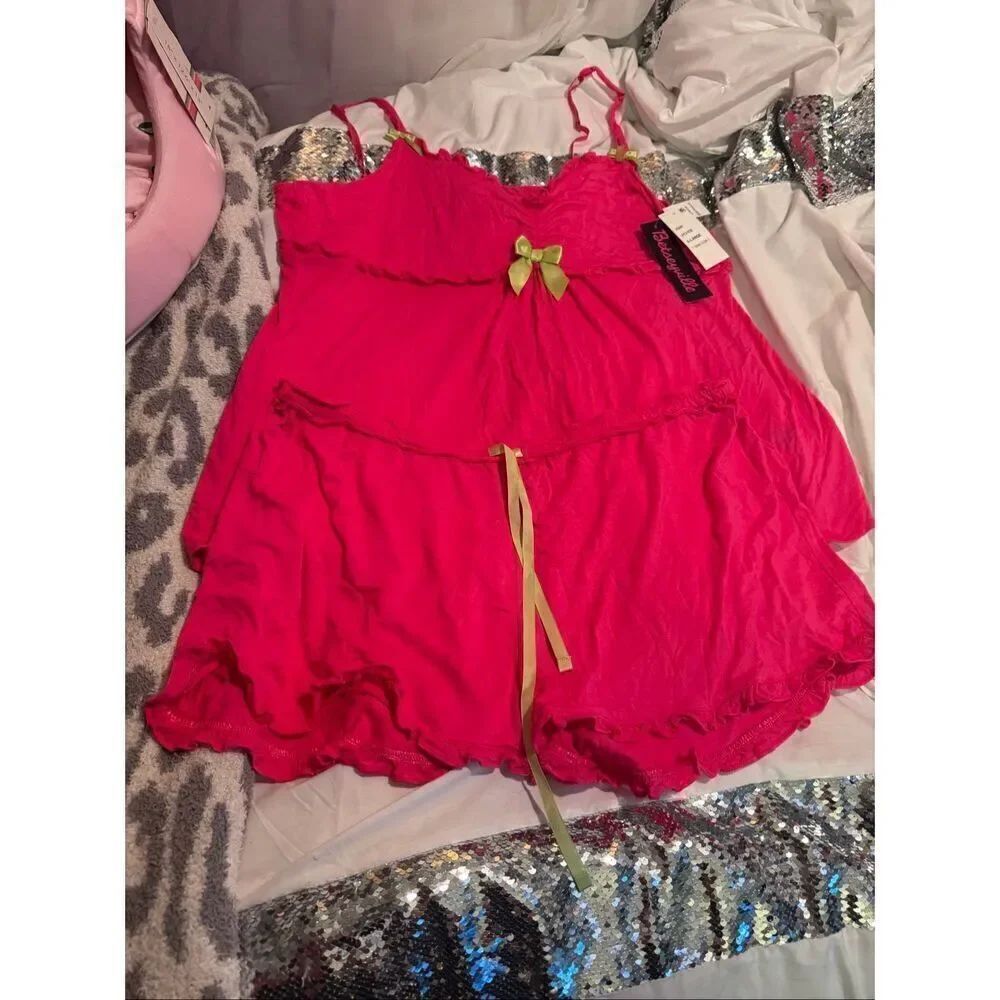 NWT vintage betseyville betsey Johnson’ tank & short set pink green XL pajama